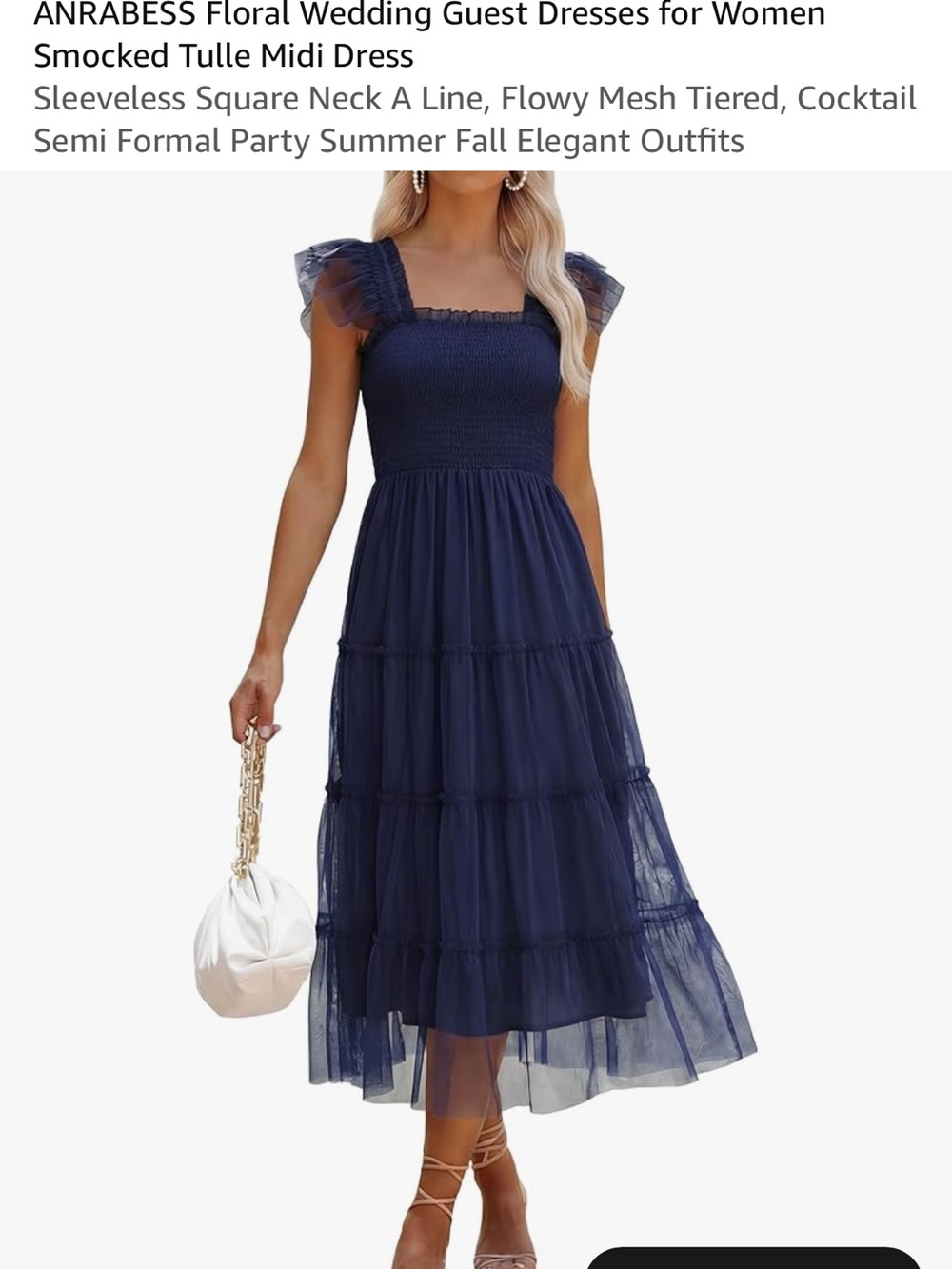 Amazon Amrabess Navy Blue Smocked Tulle Midi Dress LARGE